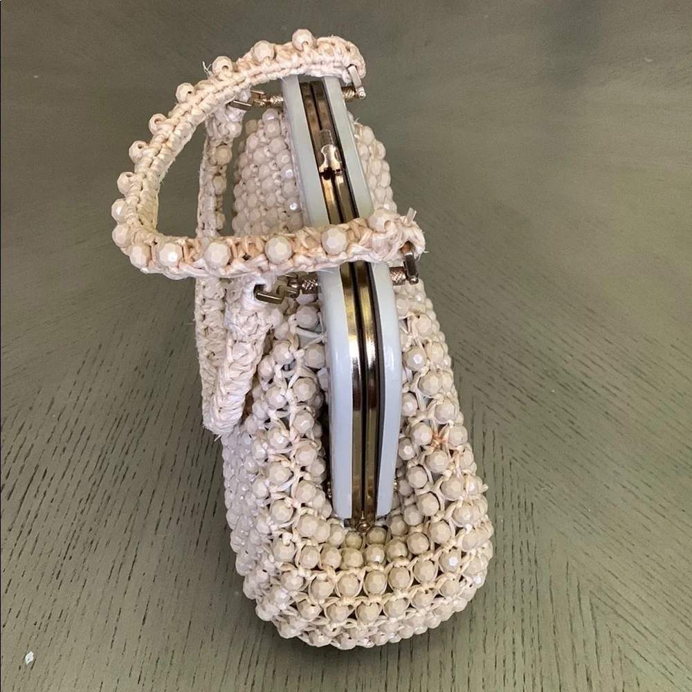 Vintage LEFCORT Elegant Cream Beaded Handbag